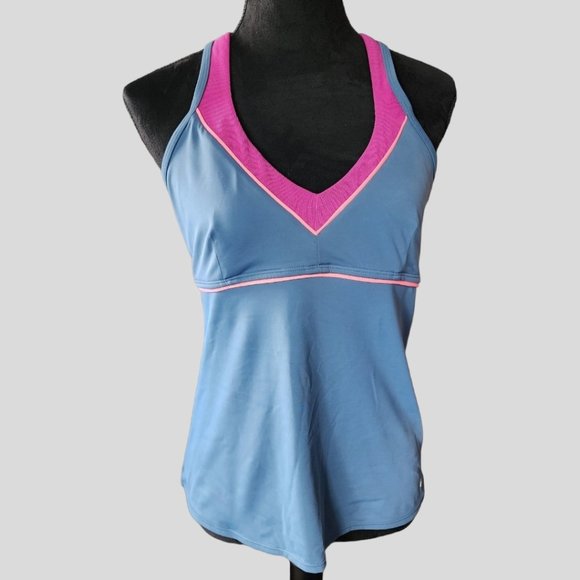 NIKE SWIM TOP (14) Women's Racerback V-Neck Blue/Pink Swim Top - Picture 4 of 7